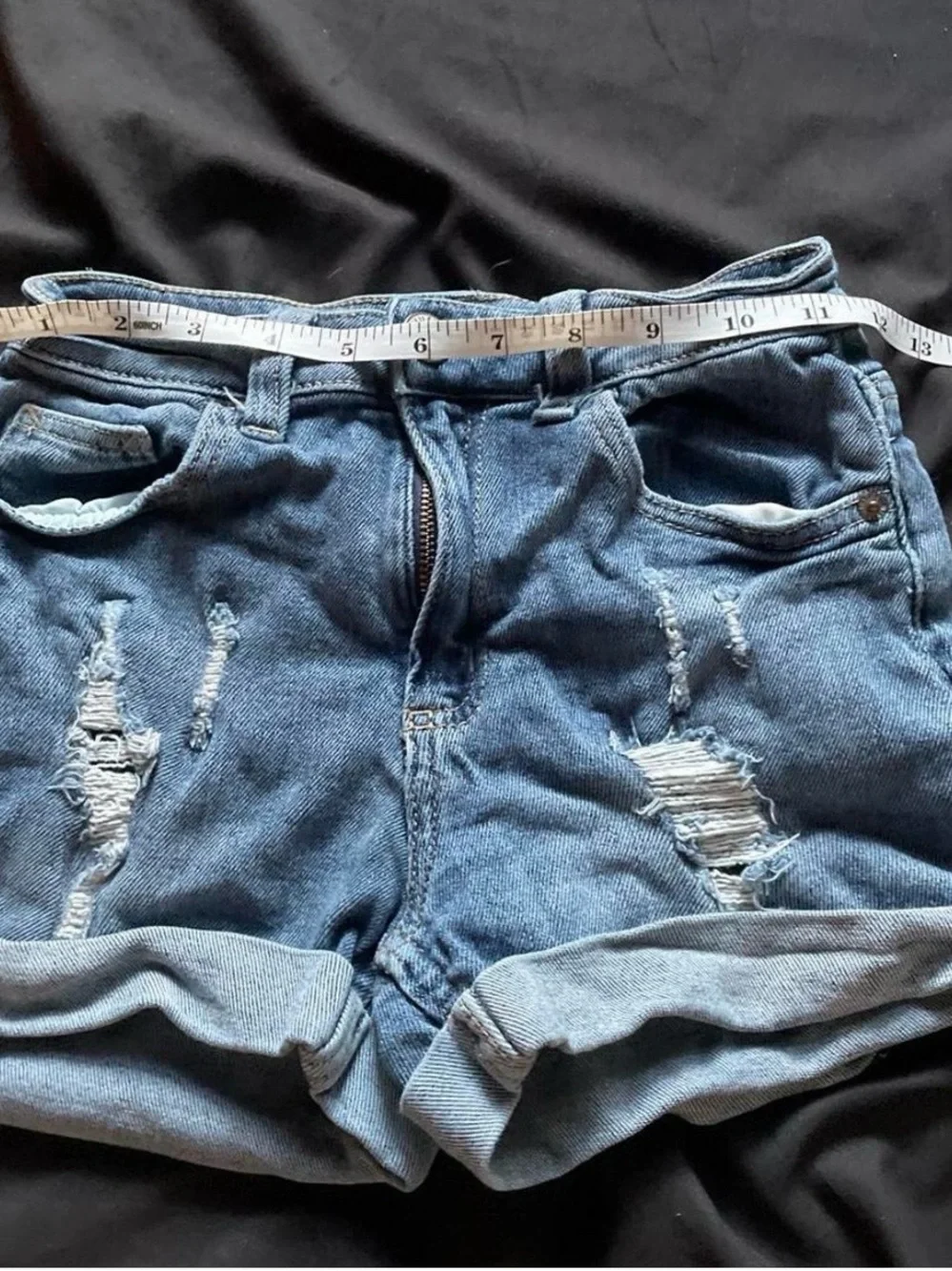 Justice Distressed Rolled-Hem Denim Shorts - Blue